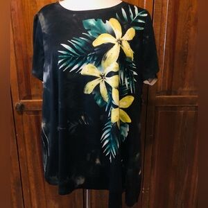 Terra & Sky Yellow Flower Tunic Top, 1X